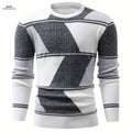 Men's Diamond Color-Block Knit Pullover Sweater - Casual Fall Style   OAXG White / FR S