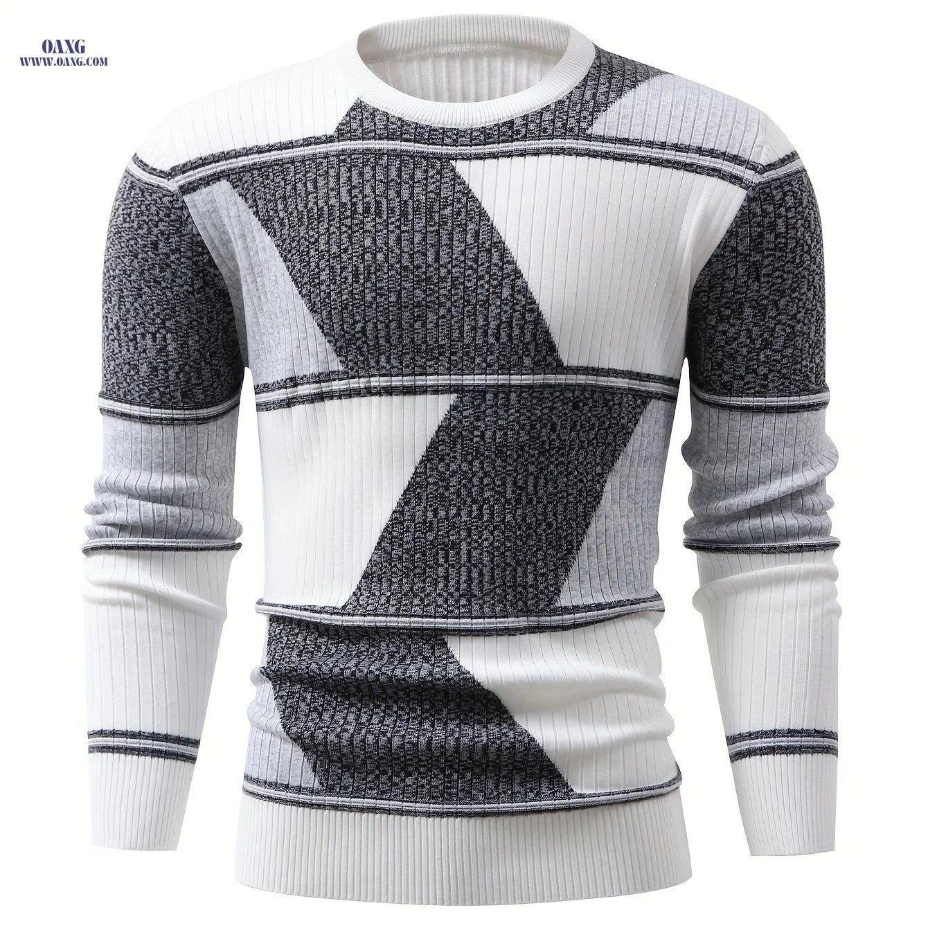 Men's Diamond Color-Block Knit Pullover Sweater - Casual Fall Style   OAXG White / FR S