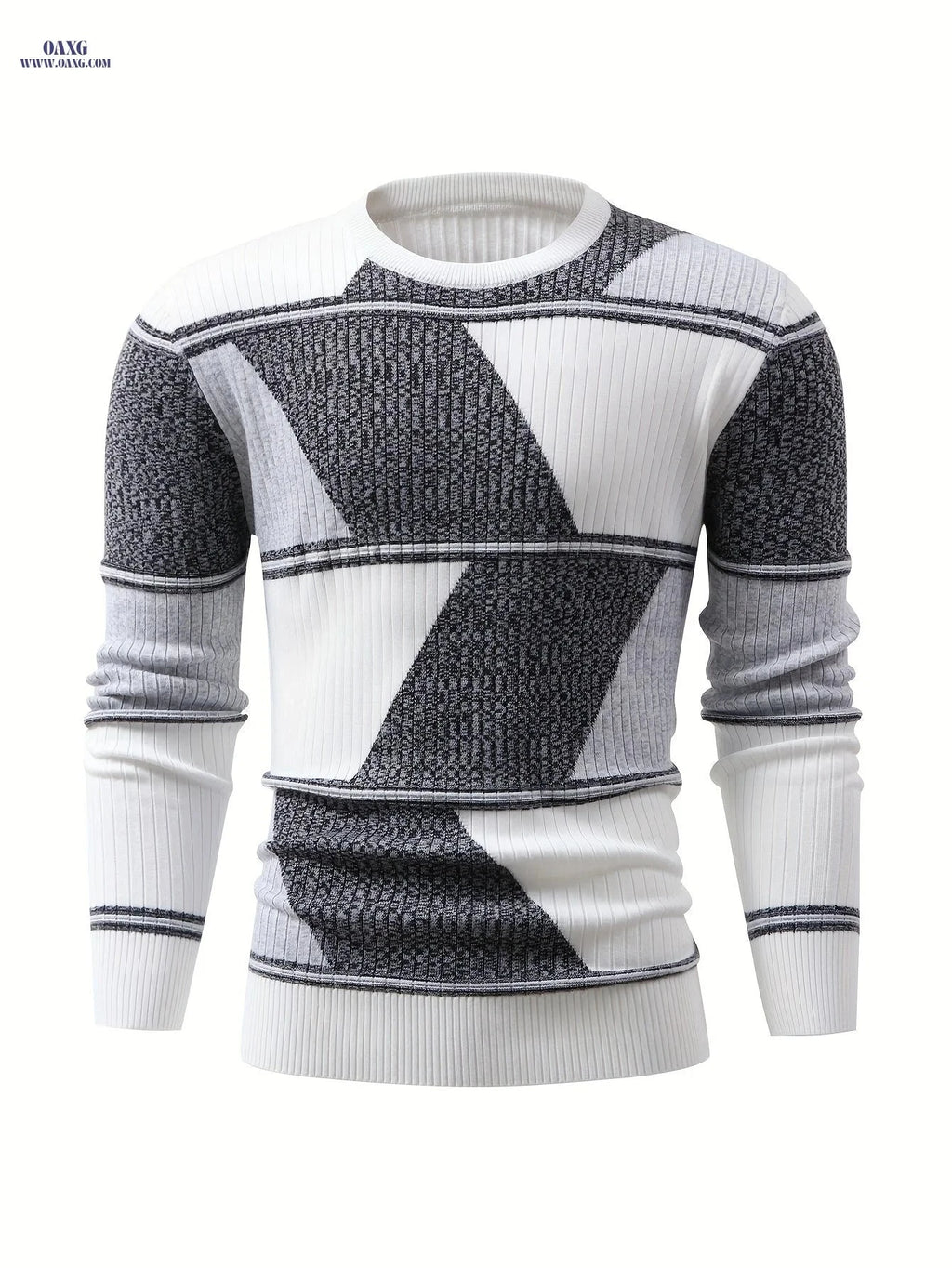 Men's Diamond Color-Block Knit Pullover Sweater - Casual Fall Style   OAXG White / FR S