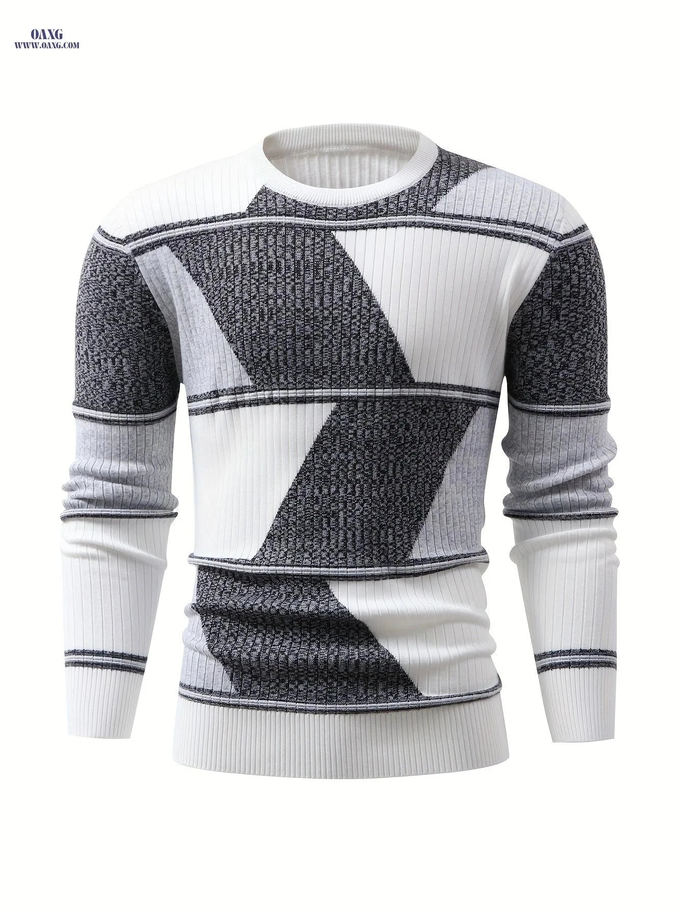 Men's Diamond Color-Block Knit Pullover Sweater - Casual Fall Style   OAXG White / FR S