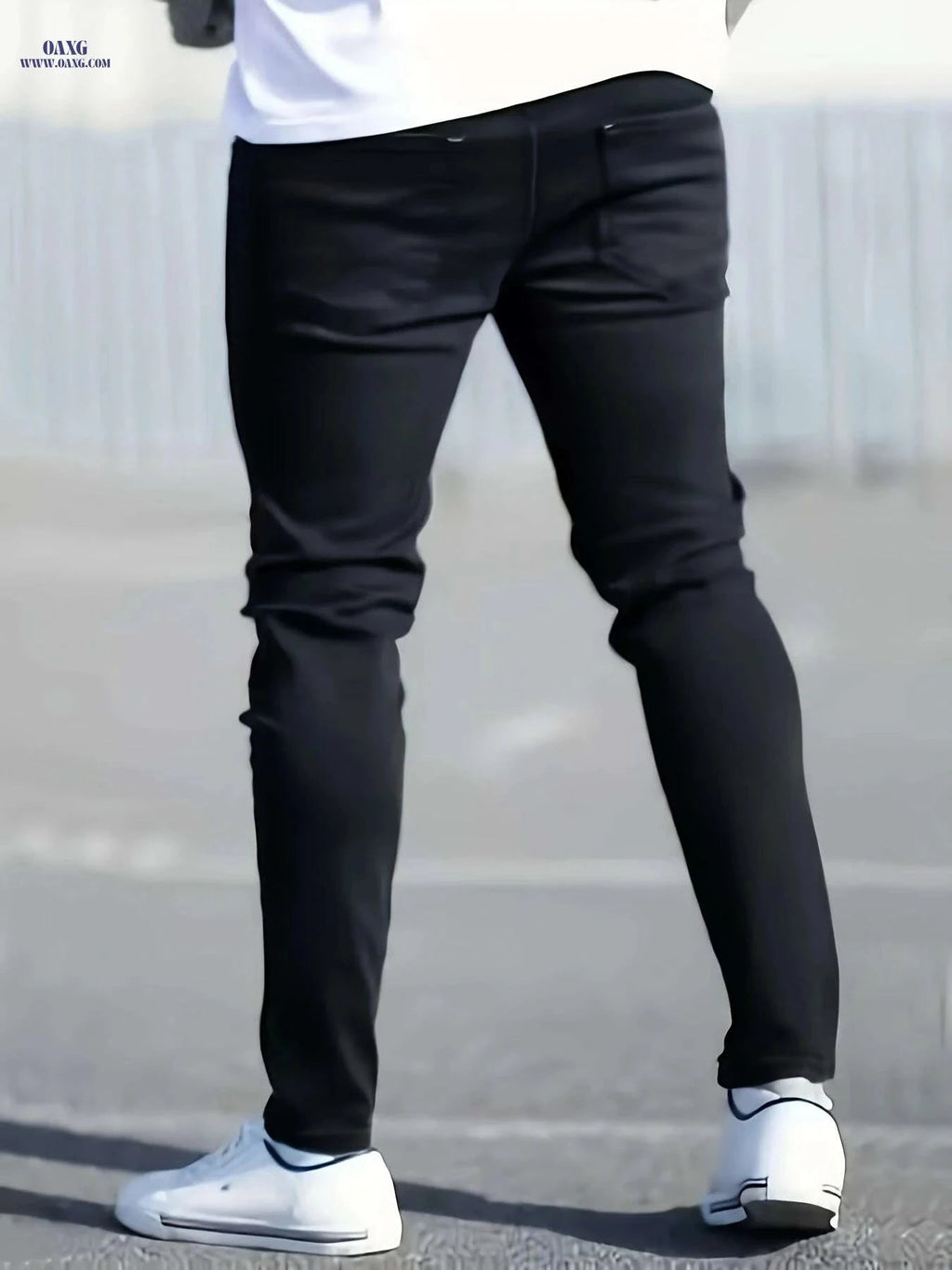 Men's Distressed Black Skinny Jeans - Slim-Fit Stretch Denim Trousers   OAXG Black / XS