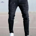 Men's Distressed Black Skinny Jeans - Slim-Fit Stretch Denim Trousers   OAXG Black / XS
