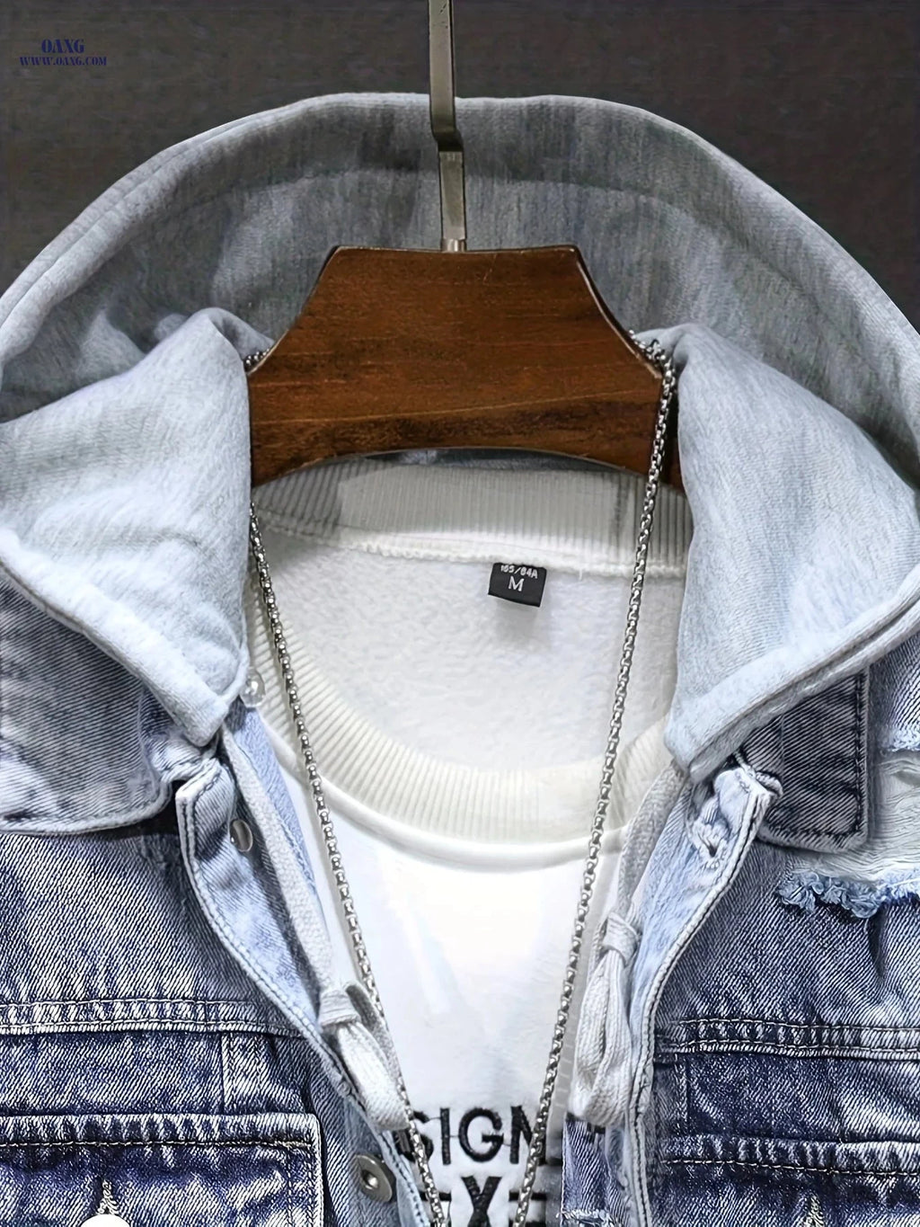 Men's Distressed Denim Jacket - Hooded Cowboy Style, Slim Fit   OAXG 