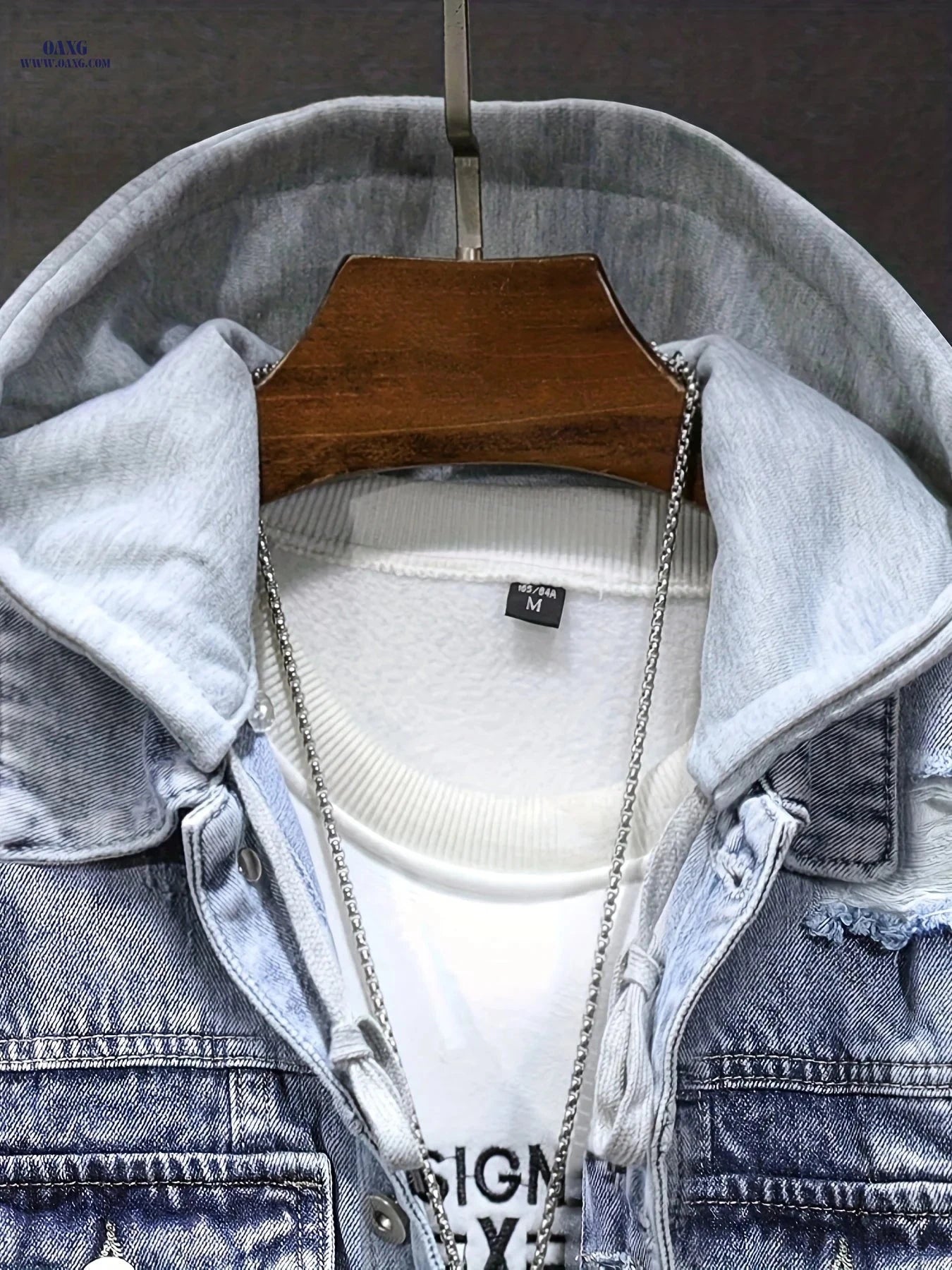Men's Distressed Denim Jacket - Hooded Cowboy Style, Slim Fit   OAXG 