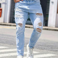 Men's Distressed Light Wash Slim Fit Jeans - Frayed Hem Comfort   OAXG Light Blue / XS