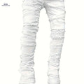 Men's Distressed Ripped Denim Jeans - Slim Fit Mid-Rise Casual Pants   OAXG White / M