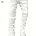 Men's Distressed Ripped Denim Jeans - Slim Fit Mid-Rise Casual Pants   OAXG White / M