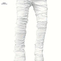 Men's Distressed Ripped Denim Jeans - Slim Fit Mid-Rise Casual Pants   OAXG White / M