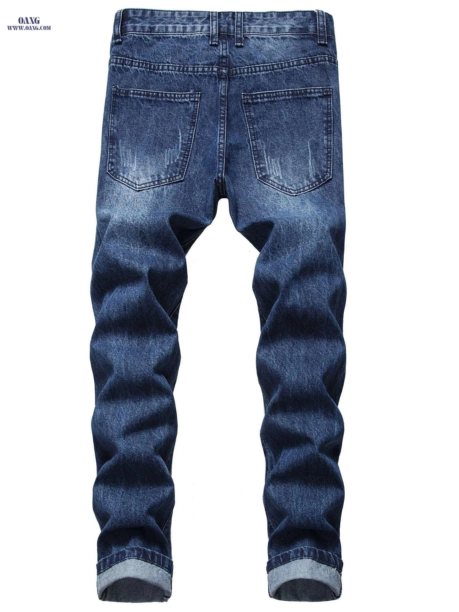 Men's Distressed Ripped Faux Denim Pants - Slim Fit Blue Style   OAXG Navy Blue / 30