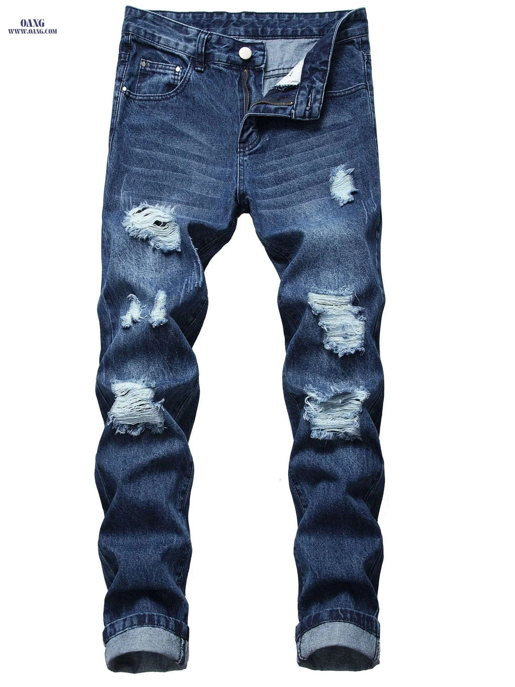 Men's Distressed Ripped Faux Denim Pants - Slim Fit Blue Style   OAXG Navy Blue / 30