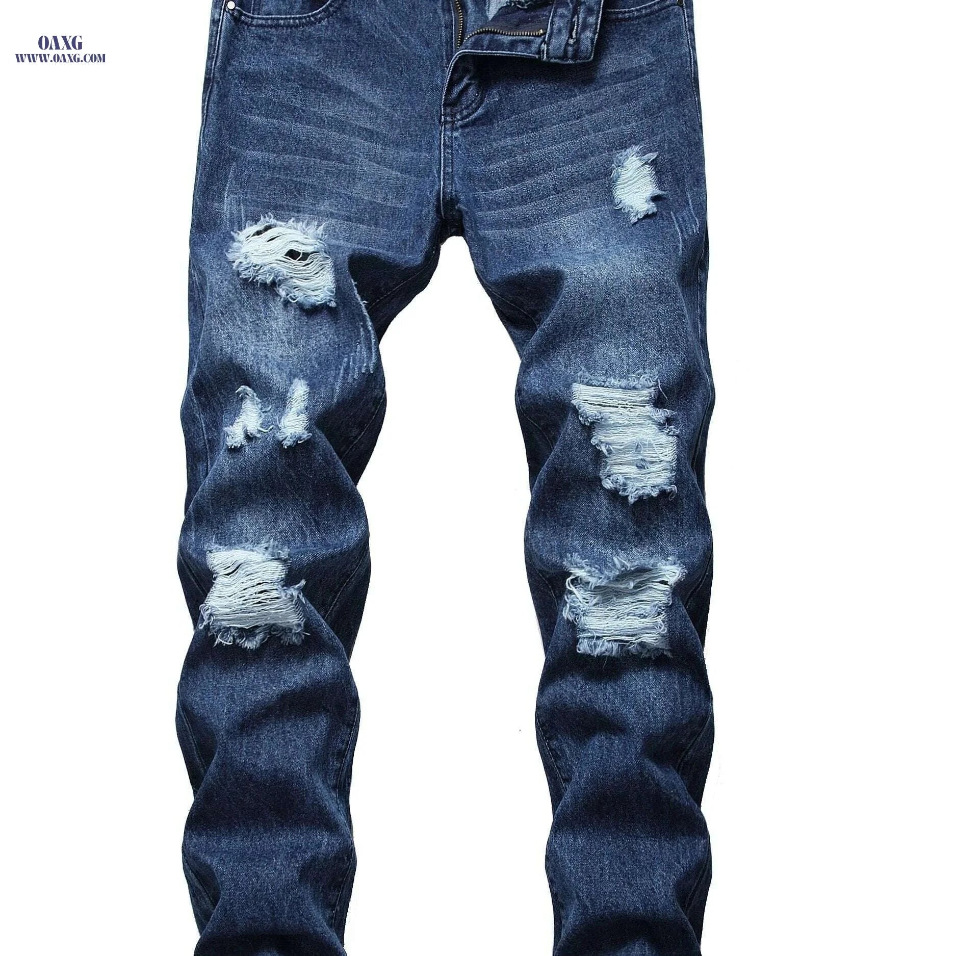 Men's Distressed Ripped Faux Denim Pants - Slim Fit Blue Style   OAXG Navy Blue / 30