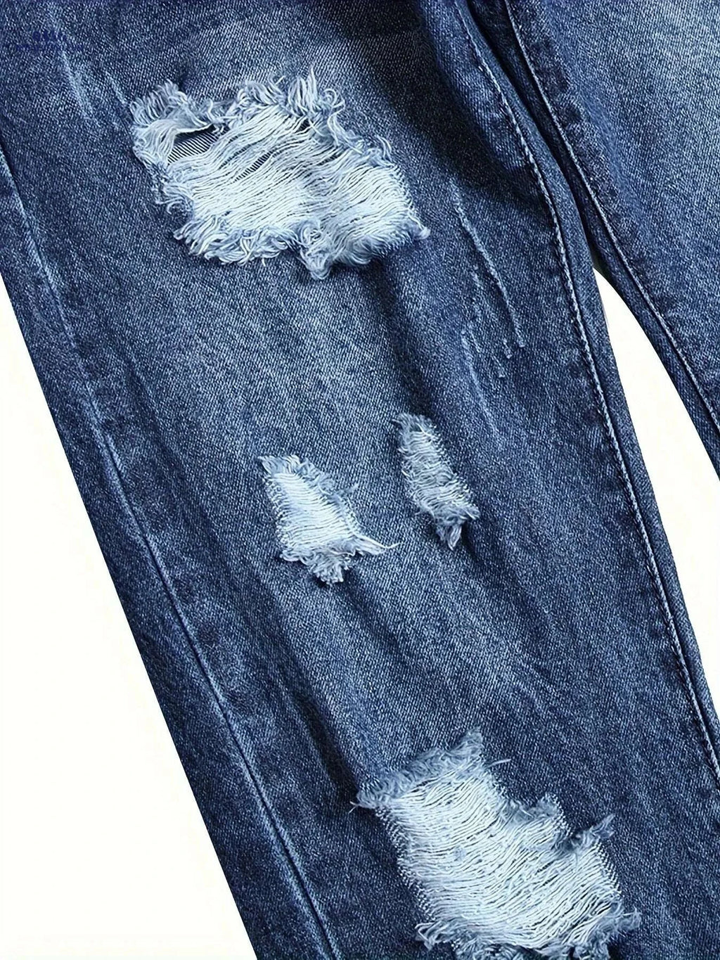 Men's Distressed Ripped Faux Denim Pants - Slim Fit Blue Style   OAXG 