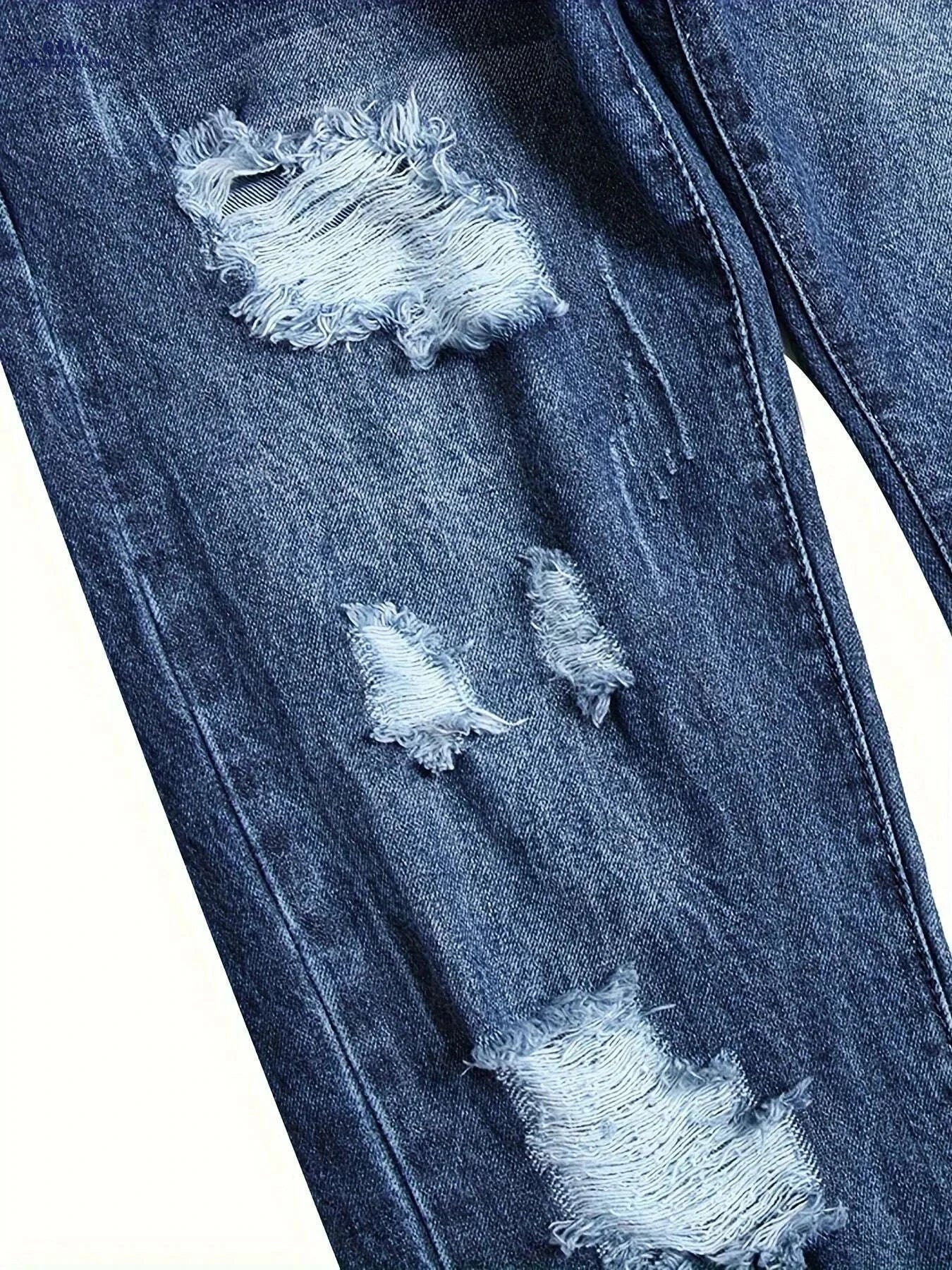 Men's Distressed Ripped Faux Denim Pants - Slim Fit Blue Style   OAXG 