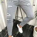 Men's Distressed Skinny Jeans - Comfort-Fit Gray for Casual Style   OAXG 