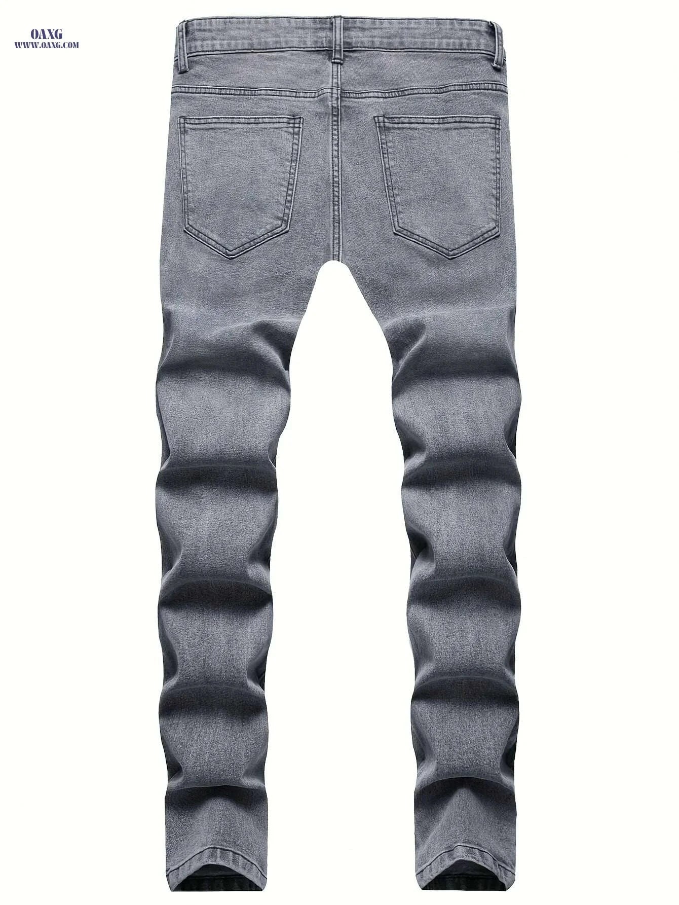 Men's Distressed Skinny Jeans - Comfort-Fit Gray for Casual Style   OAXG 