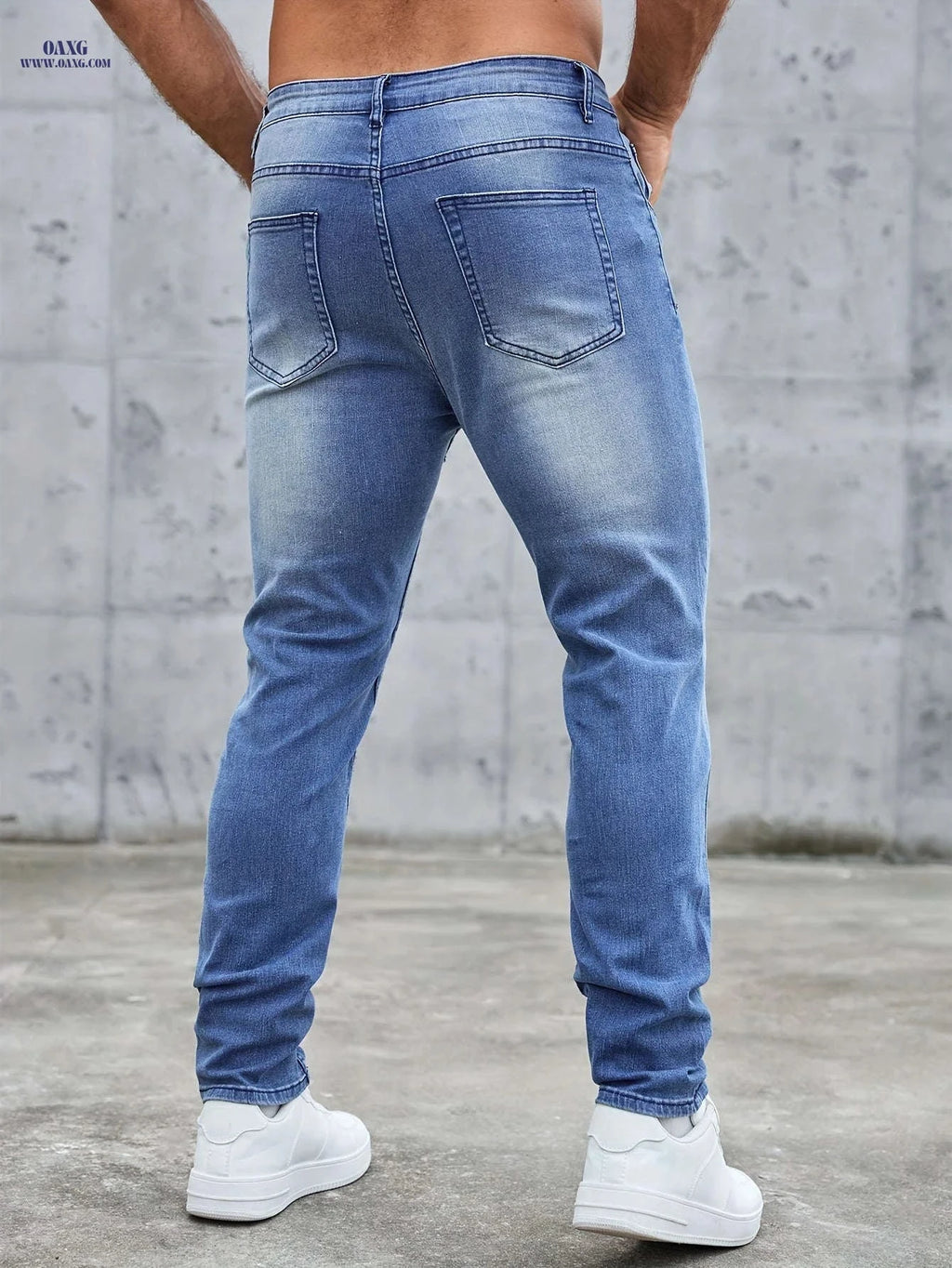 Men's Distressed Skinny Jeans - Mid-Rise Zipper Fly Casual Pants   OAXG 