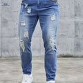 Men's Distressed Skinny Jeans - Mid-Rise Zipper Fly Casual Pants   OAXG Blue / FR S