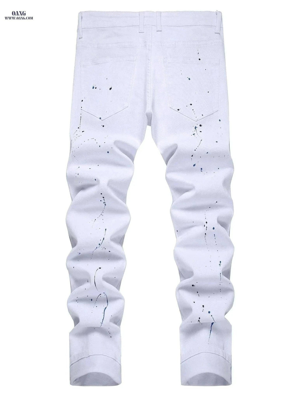 Men’s Distressed Slim Fit Denim - All-Season Streetwear Style   OAXG White / 28