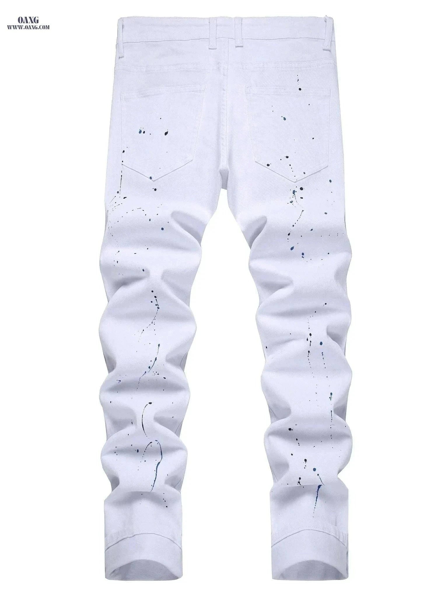 Men’s Distressed Slim Fit Denim - All-Season Streetwear Style   OAXG White / 28