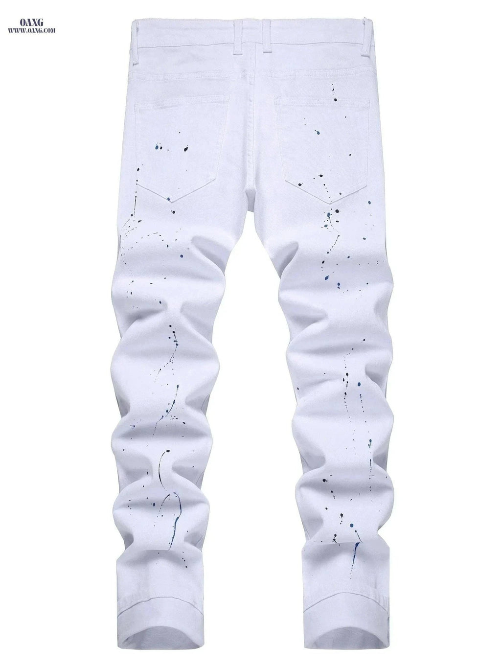 Men’s Distressed Slim Fit Denim - All-Season Streetwear Style   OAXG White / 28