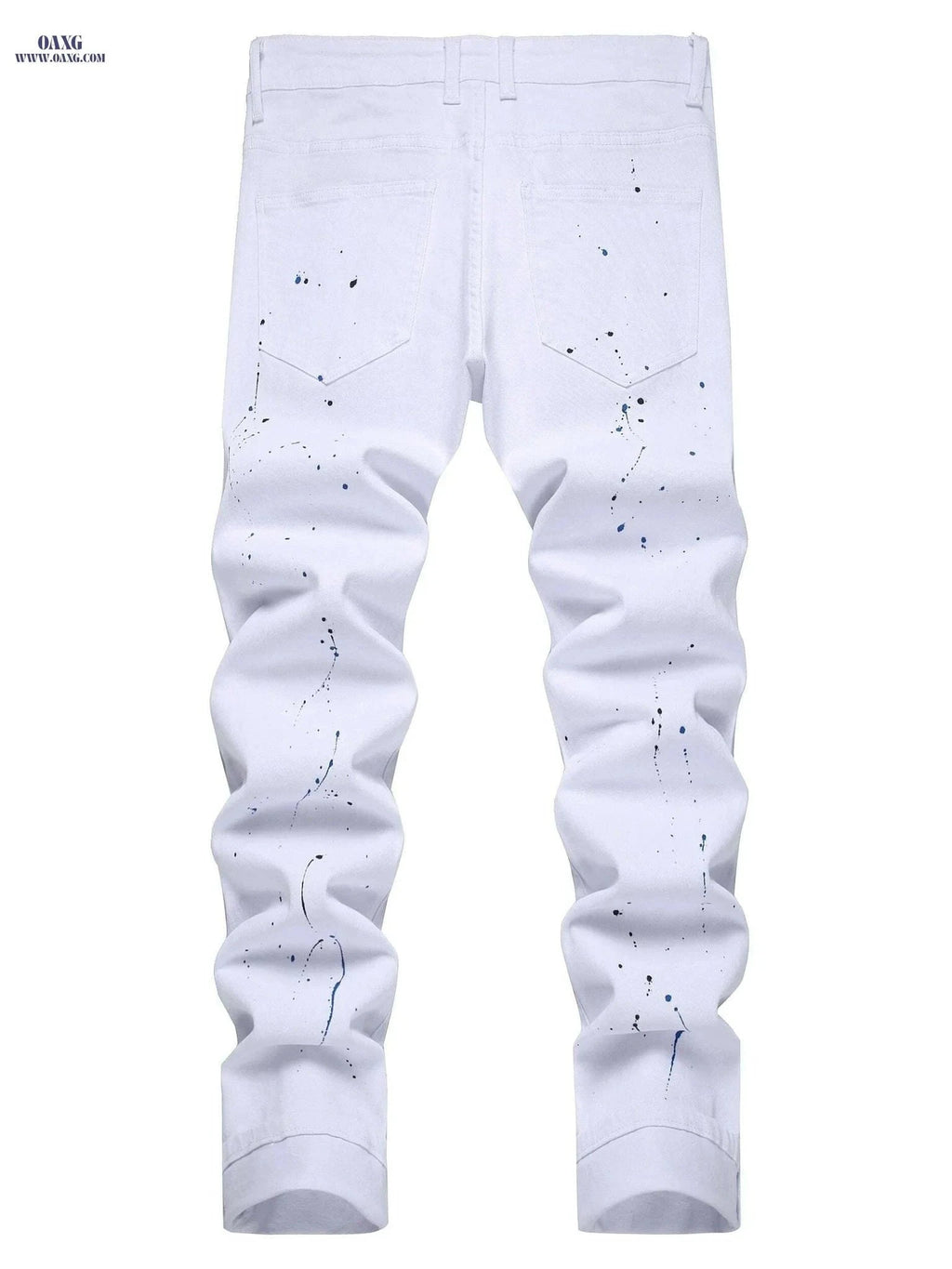Men’s Distressed Slim Fit Denim - All-Season Streetwear Style   OAXG White / 28