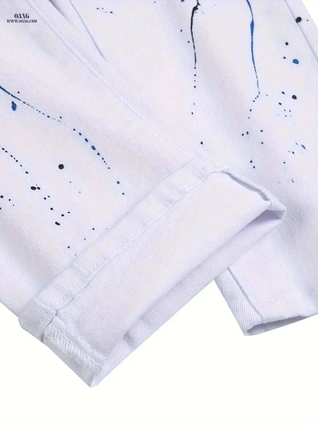 Men’s Distressed Slim Fit Denim - All-Season Streetwear Style   OAXG White / 28