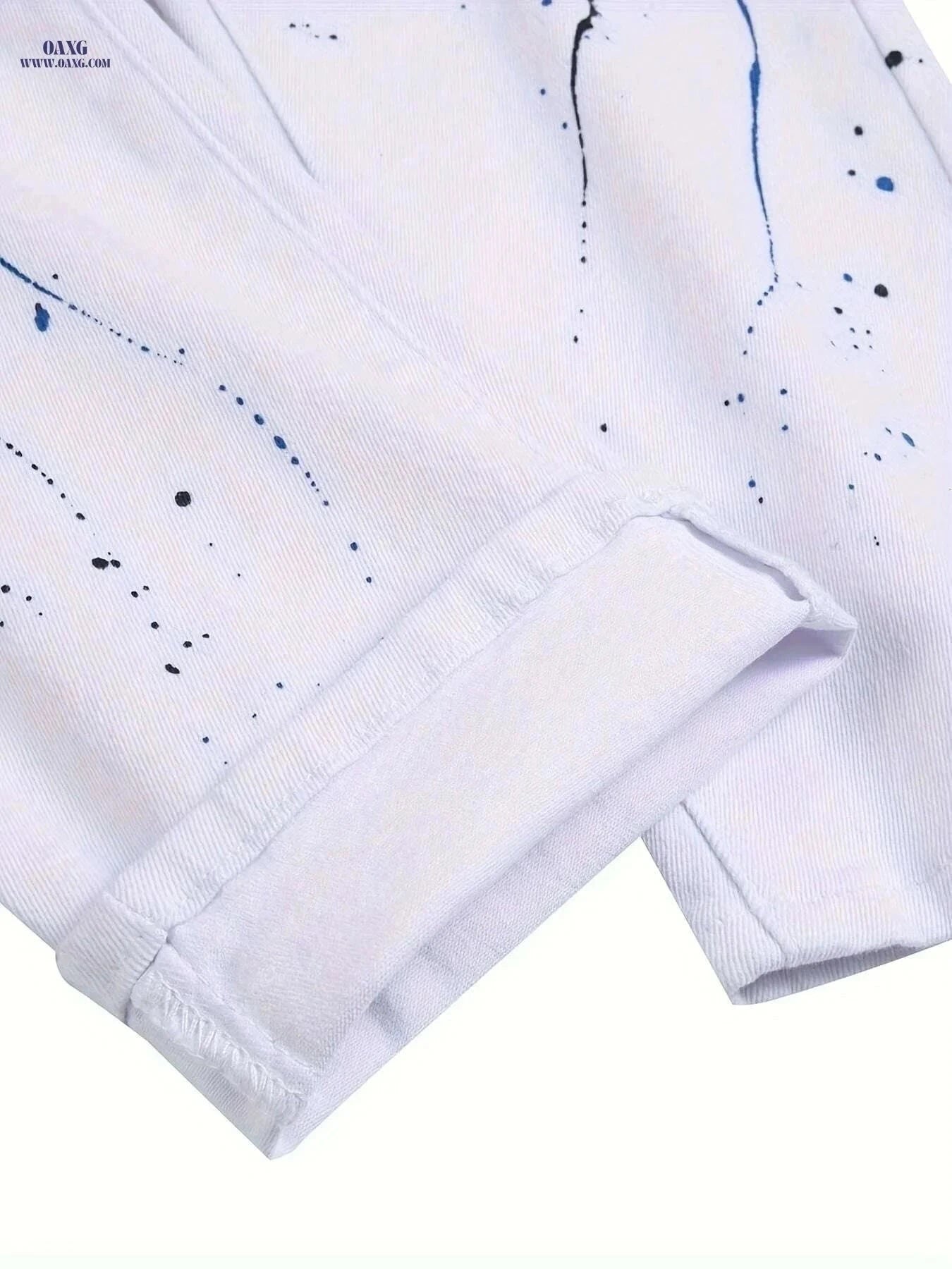 Men’s Distressed Slim Fit Denim - All-Season Streetwear Style   OAXG White / 28