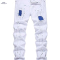 Men’s Distressed Slim Fit Denim - All-Season Streetwear Style   OAXG White / 28