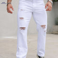 Men's Distressed Straight-Leg Pants - Casual Fit, Machine Washable   OAXG 