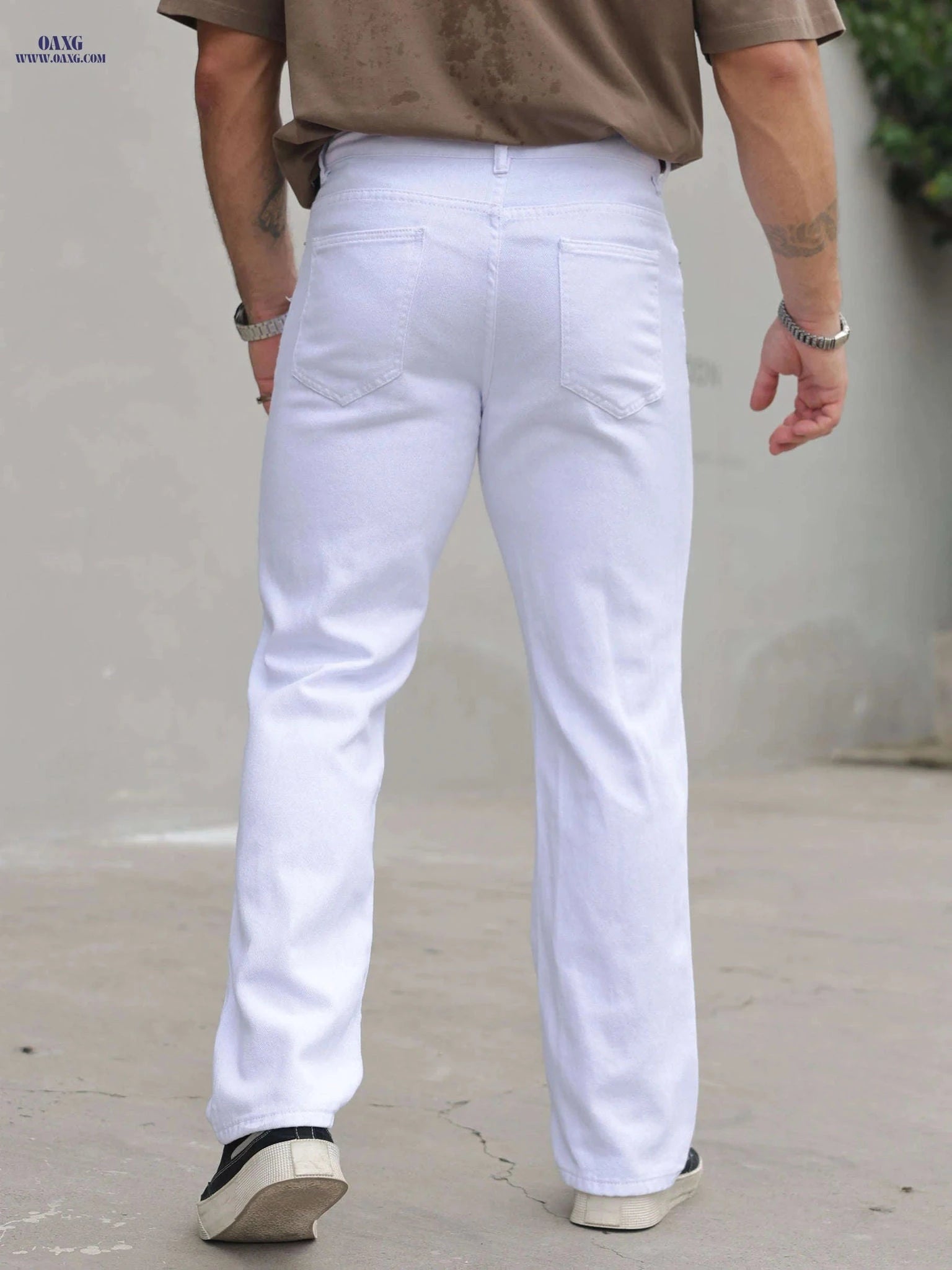 Men's Distressed Straight-Leg Pants - Casual Fit, Machine Washable   OAXG White / FR 34-36