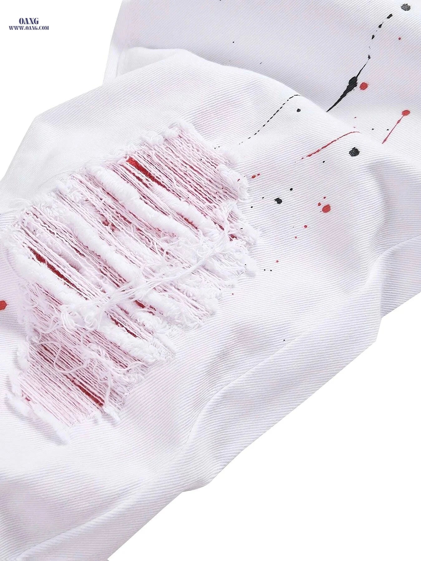 Men's Distressed White Skinny Jeans - Ripped Detail, Slim Fit   OAXG 
