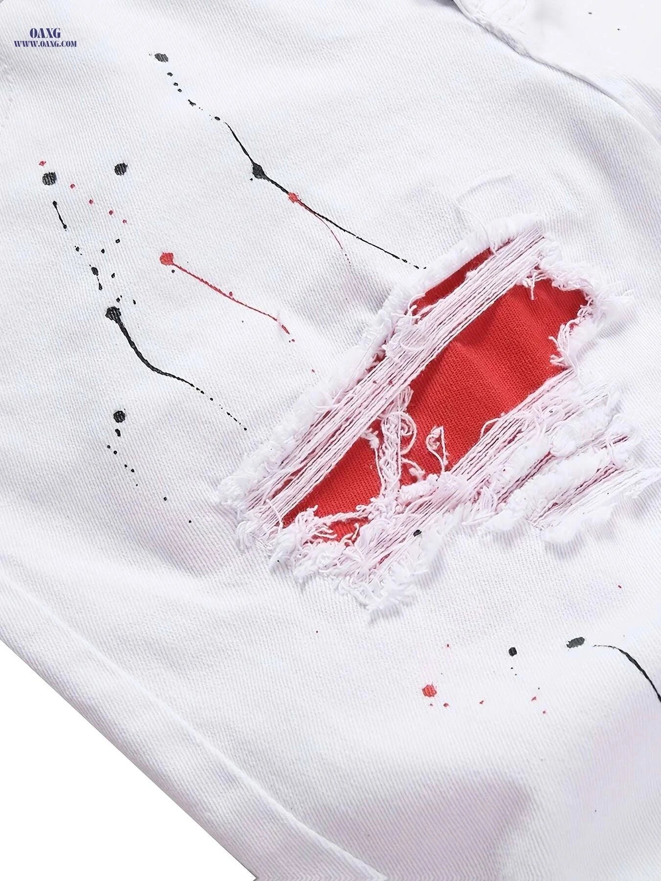 Men's Distressed White Skinny Jeans - Ripped Detail, Slim Fit   OAXG 