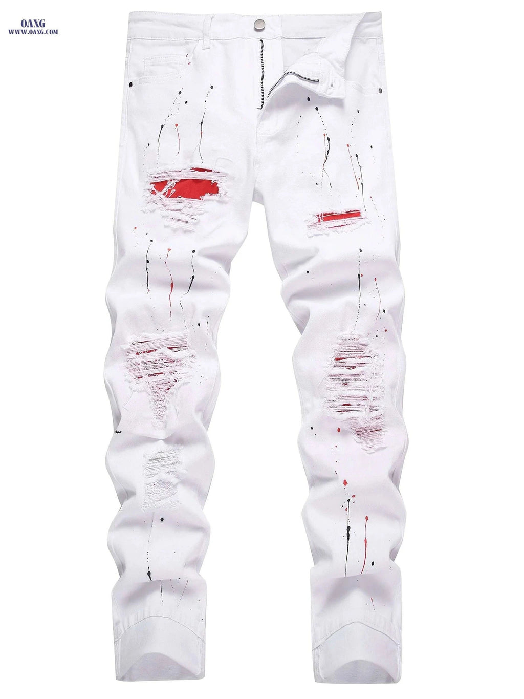 Men's Distressed White Skinny Jeans - Ripped Detail, Slim Fit   OAXG White / 28
