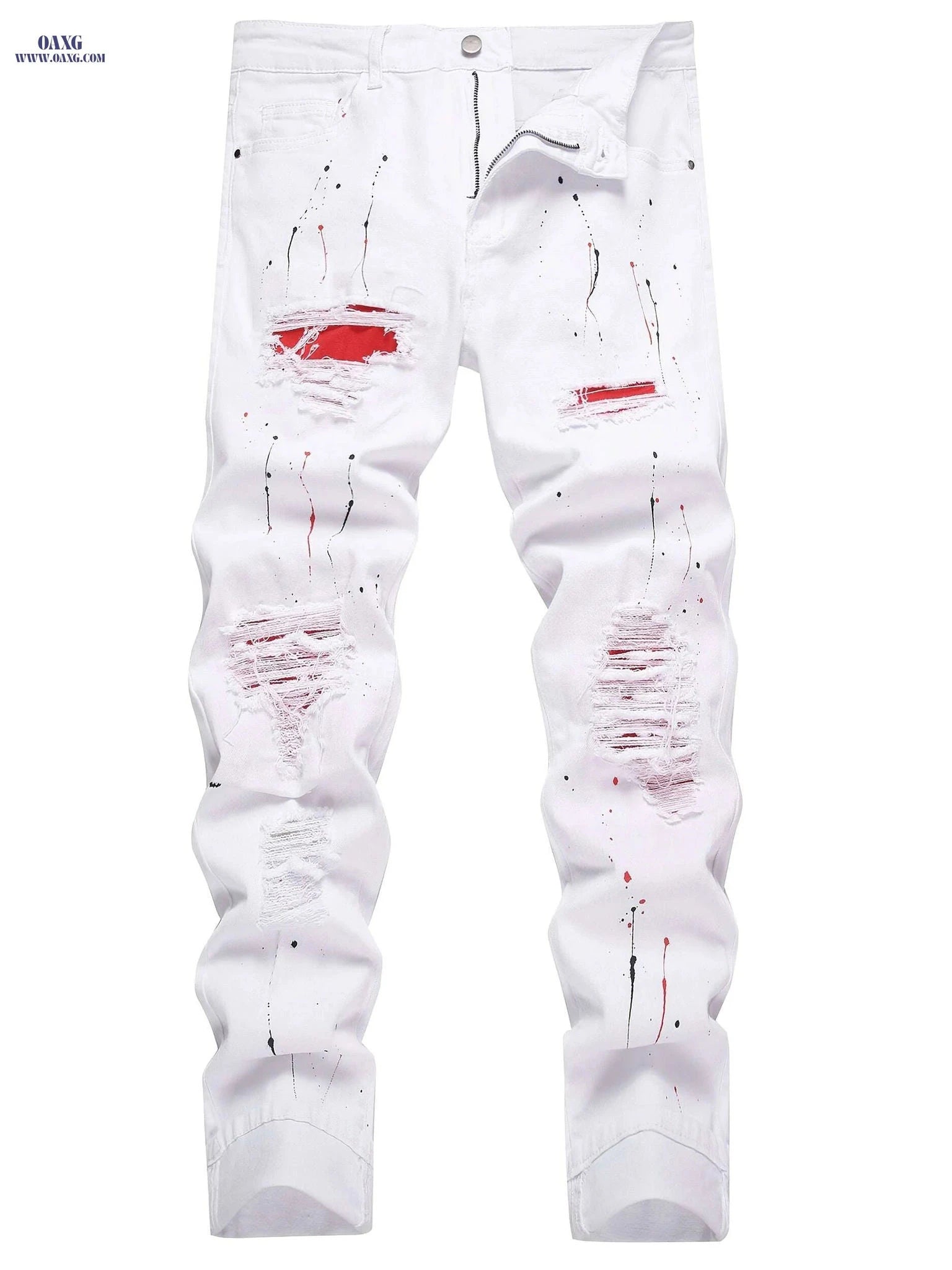 Men's Distressed White Skinny Jeans - Ripped Detail, Slim Fit   OAXG White / 28