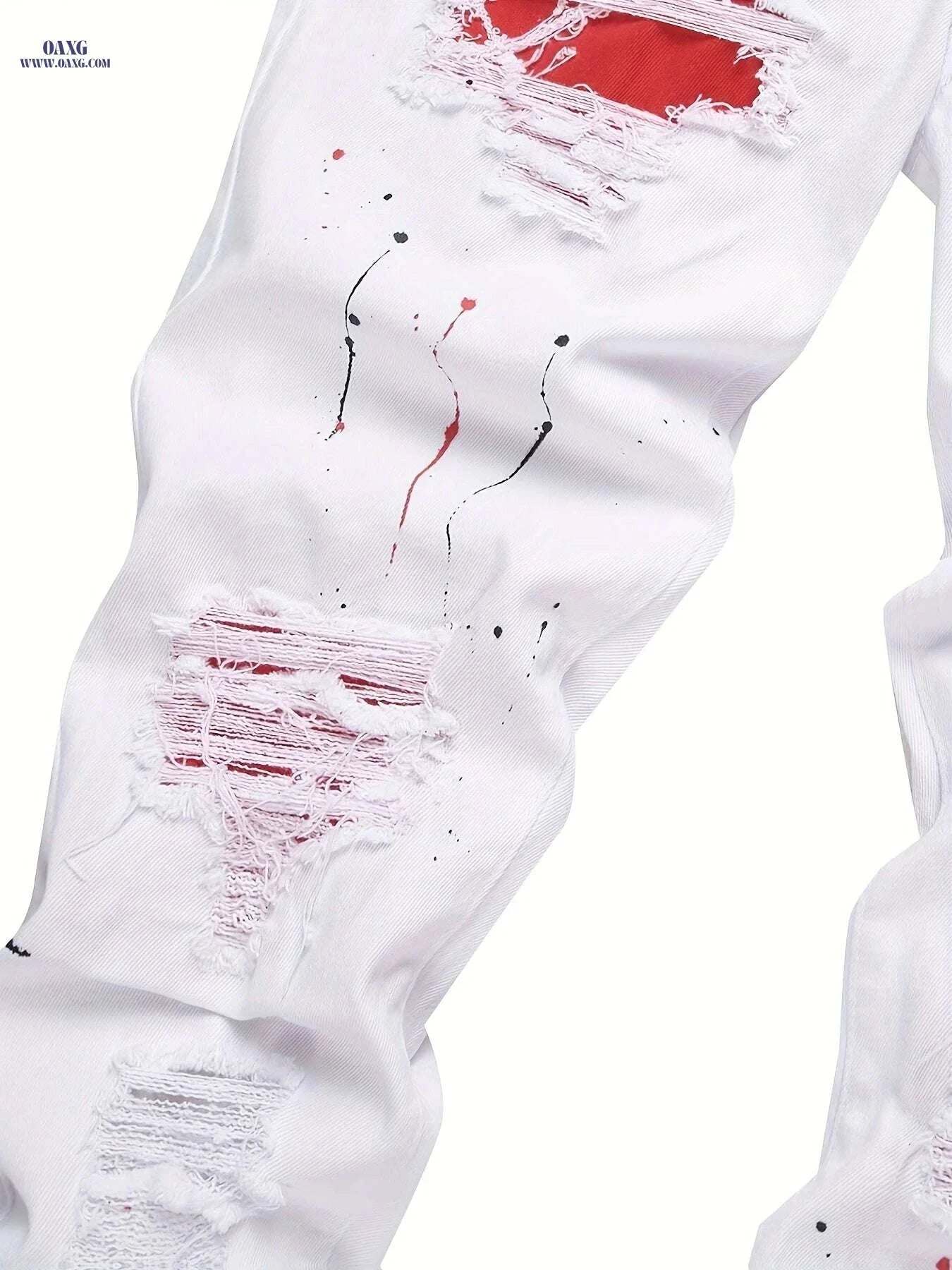 Men's Distressed White Skinny Jeans - Ripped Detail, Slim Fit   OAXG White / 28