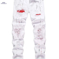 Men's Distressed White Skinny Jeans - Ripped Detail, Slim Fit   OAXG White / 28