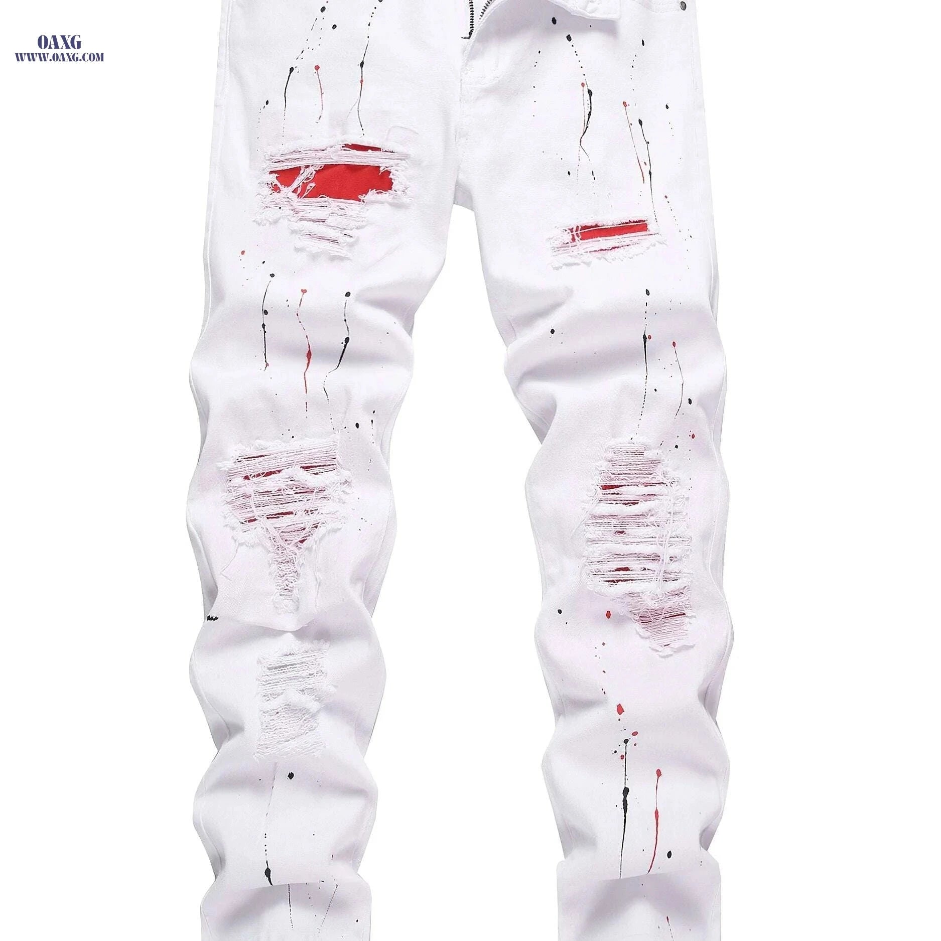 Men's Distressed White Skinny Jeans - Ripped Detail, Slim Fit   OAXG White / 28