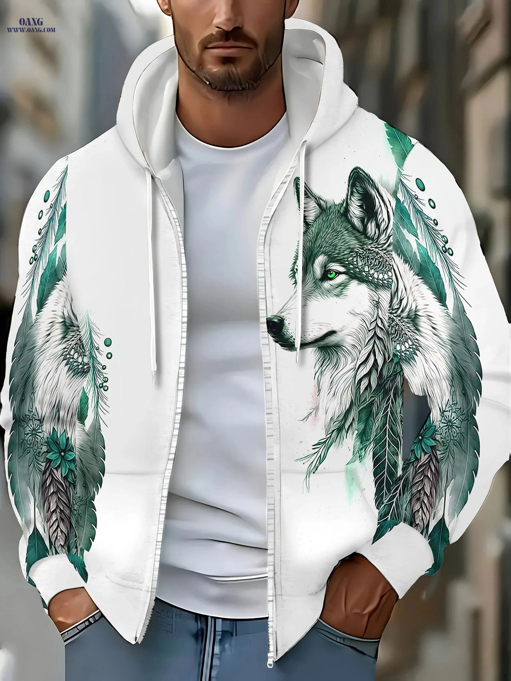 Men's Dog Pattern Hoodie - Long Sleeve Casual Jacket with Drawstring   OAXG 