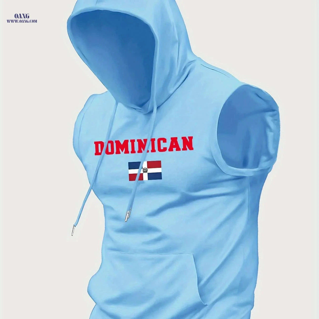 Men's Dominican Republic Hooded Tank Top - Breathable Sleeveless Shirt   OAXG Light Blue / S