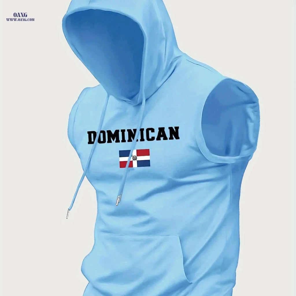 Men's Dominican Republic Hooded Tank Top - Breathable Sleeveless Shirt   OAXG Light Blue / S