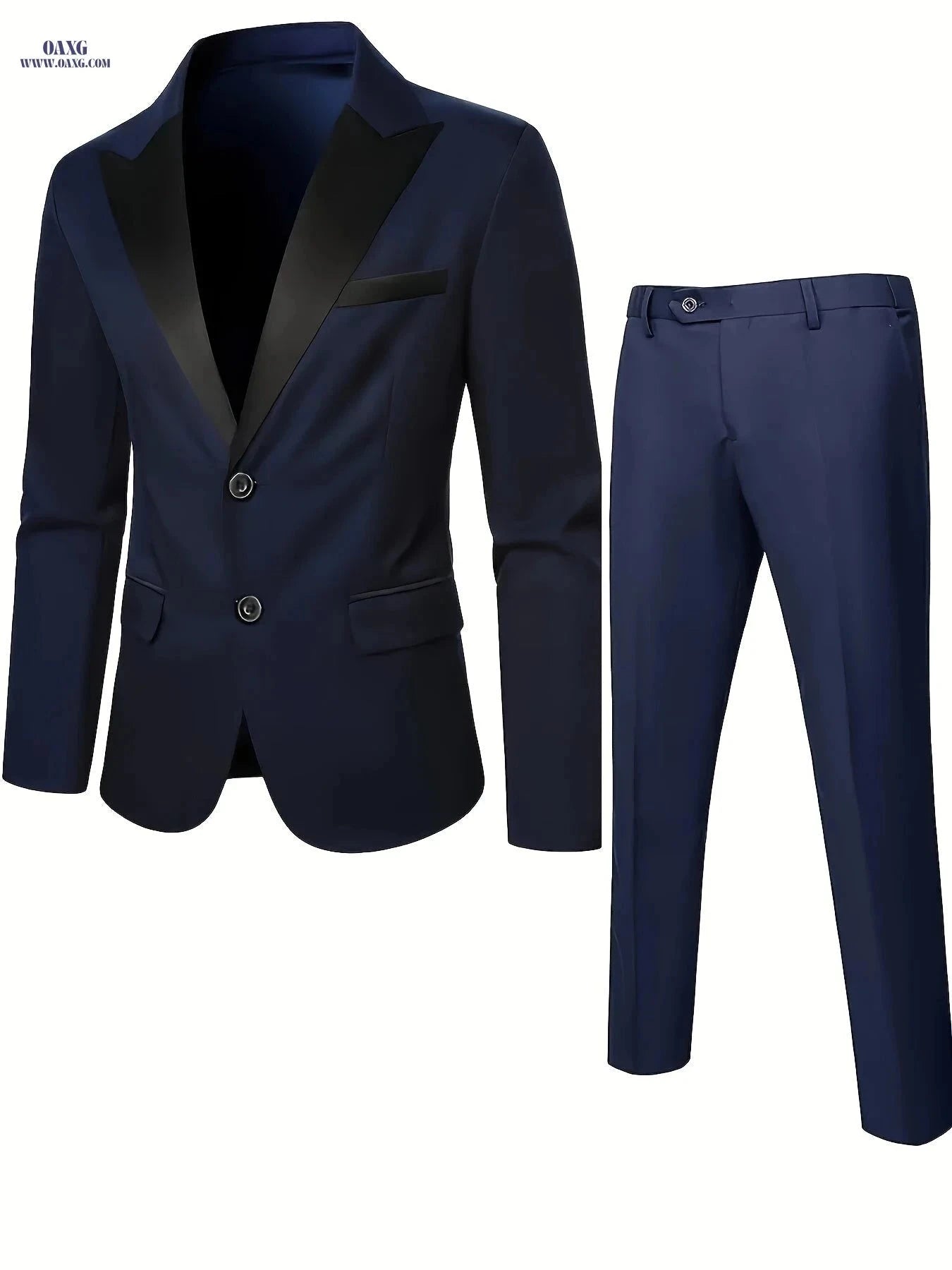 Men's Double-Breasted Suit Set - Notch Lapel for Work & Events   OAXG Navy Color / FR XXS