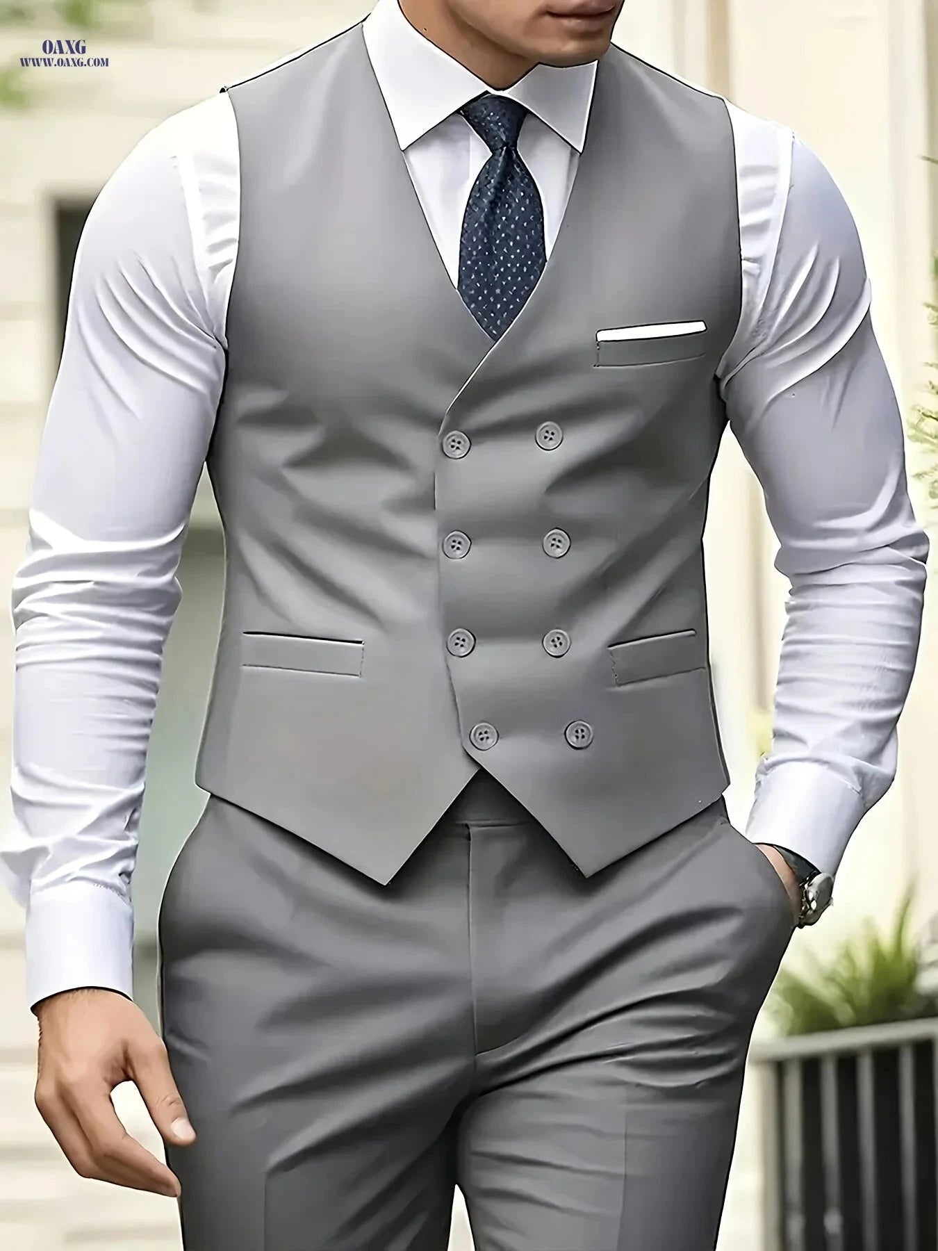 Men's Double-Breasted Suit Vest - Formal Office & Party Style   OAXG Black / FR XXS