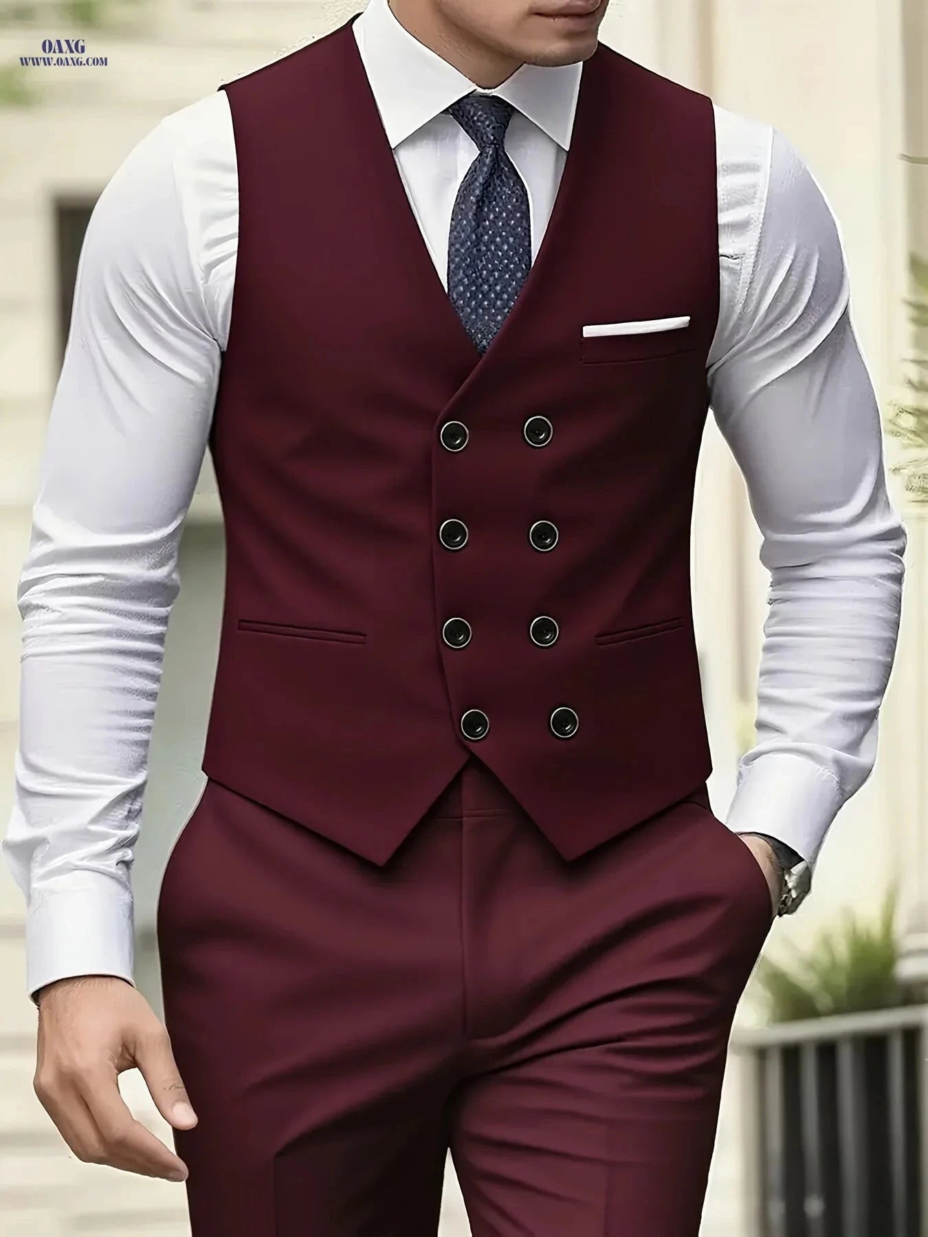 Men's Double-Breasted Suit Vest - Formal Office & Party Style   OAXG Black / FR XXS