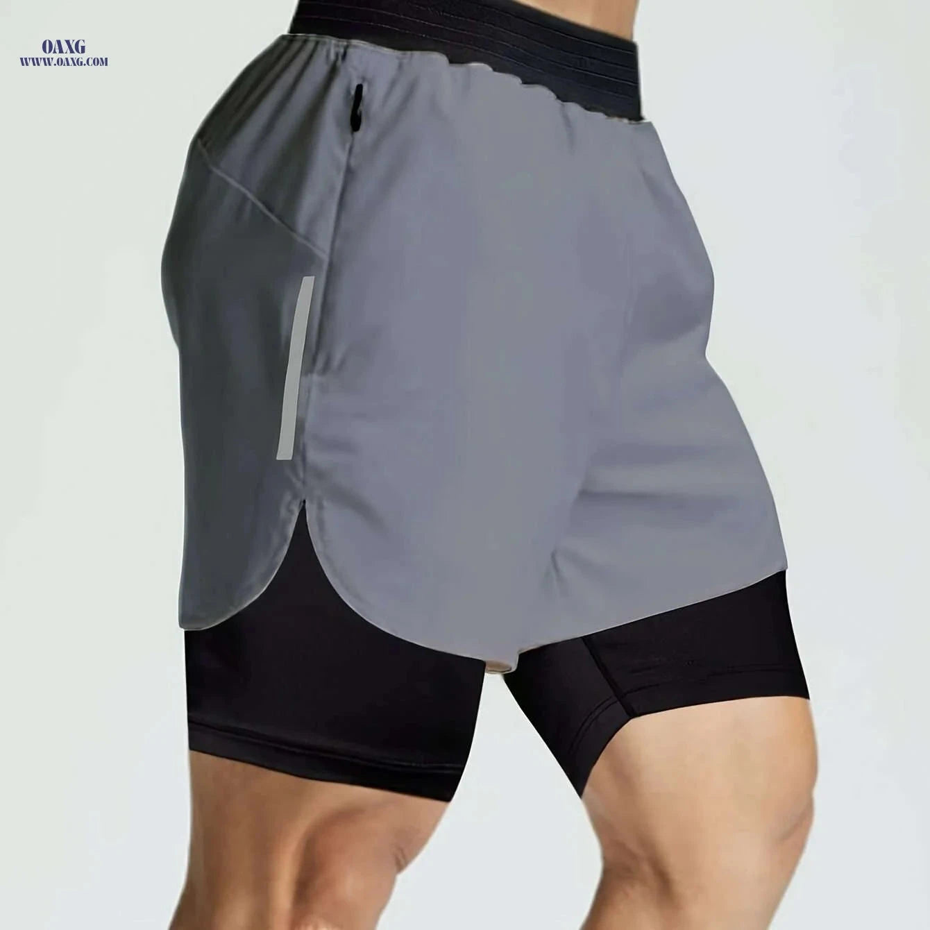 Men's Double Layer Color Block Jogging Shorts - Loose Fit for Summer   OAXG Black / S
