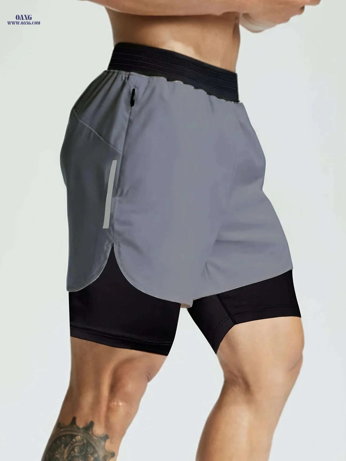 Men's Double Layer Color Block Jogging Shorts - Loose Fit for Summer   OAXG Black / S