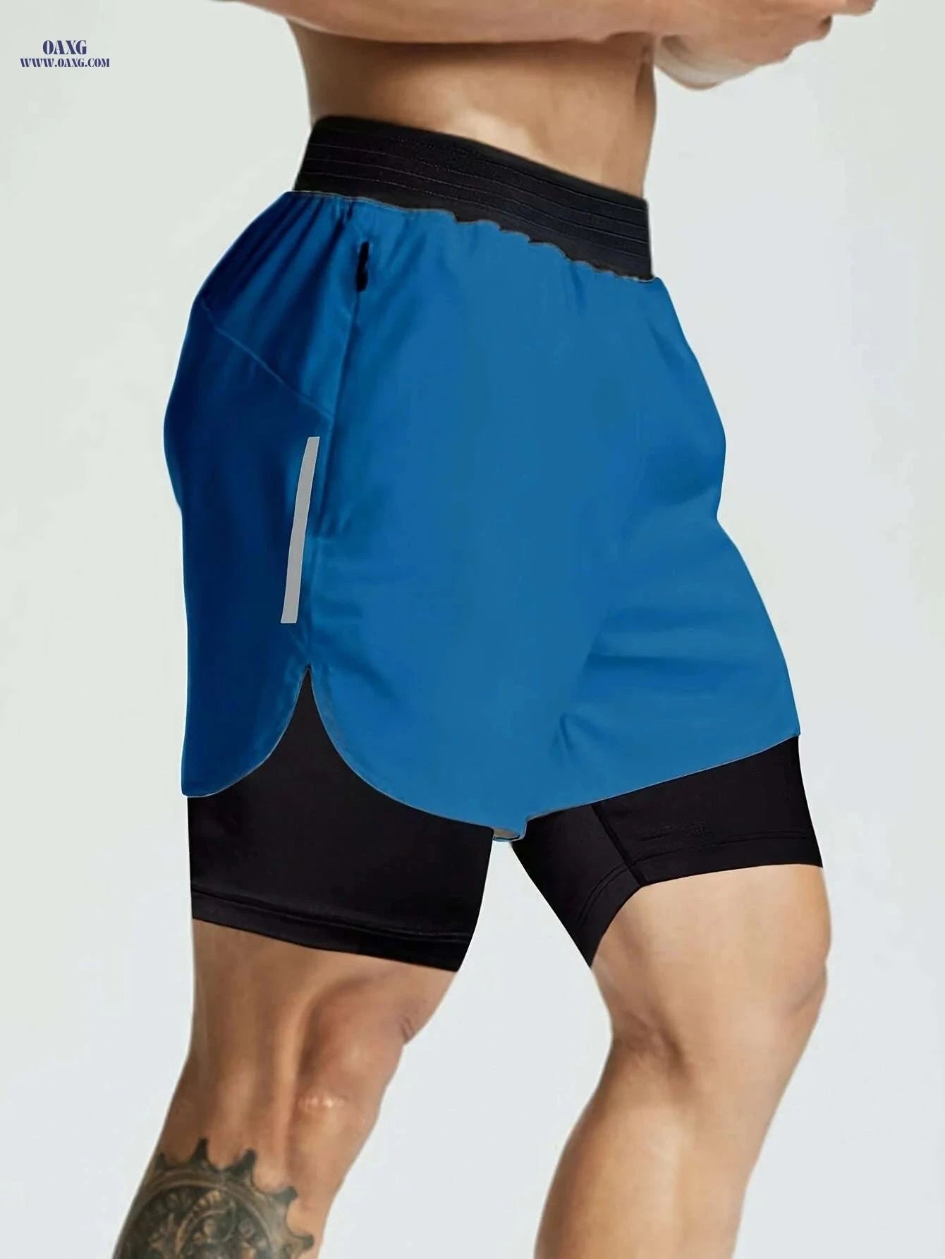 Men's Double Layer Color Block Jogging Shorts - Loose Fit for Summer   OAXG Black / S