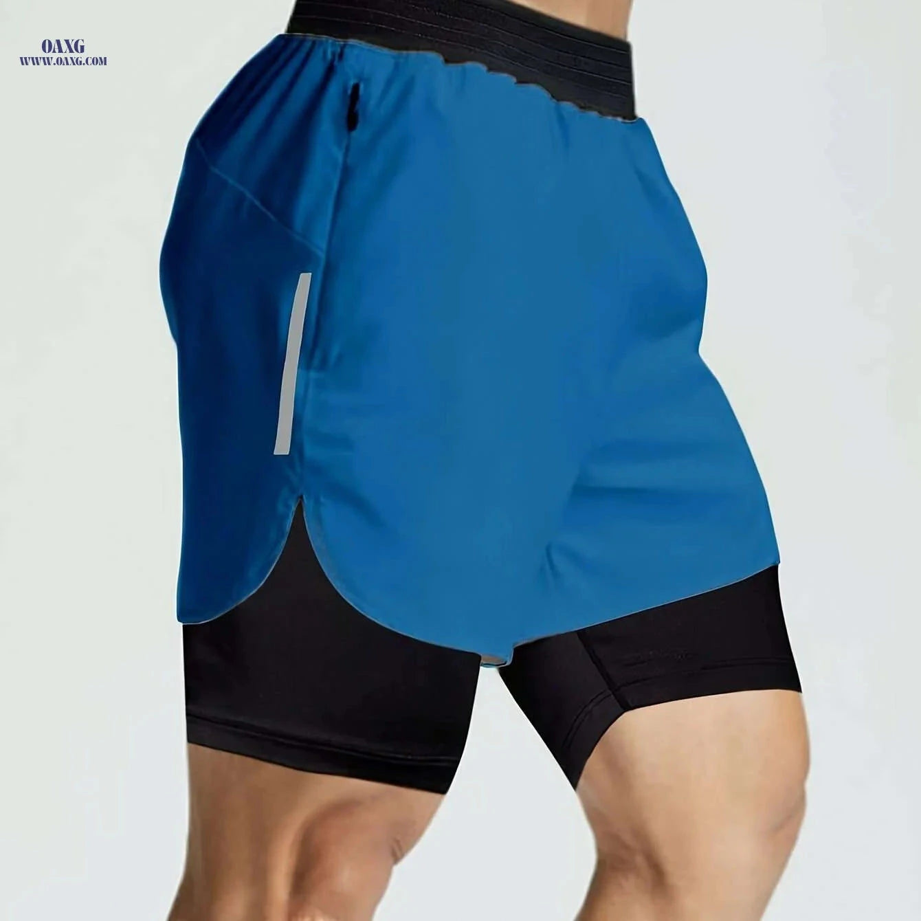 Men's Double Layer Color Block Jogging Shorts - Loose Fit for Summer   OAXG Black / S