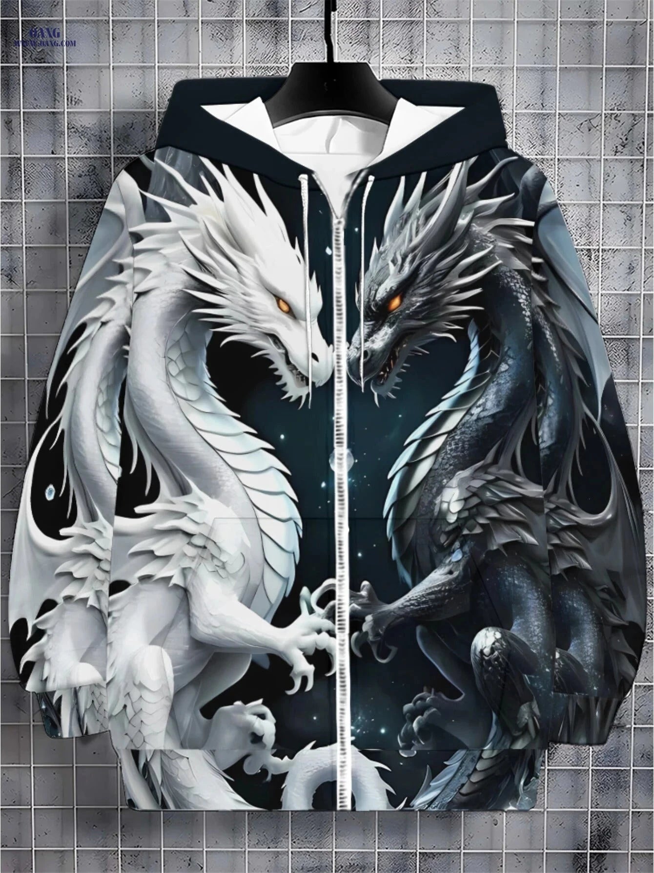 Men's Dragon Print Zip-Up Hoodie - Lightweight & Durable for Travel   OAXG 【Multicolor】 / FR M