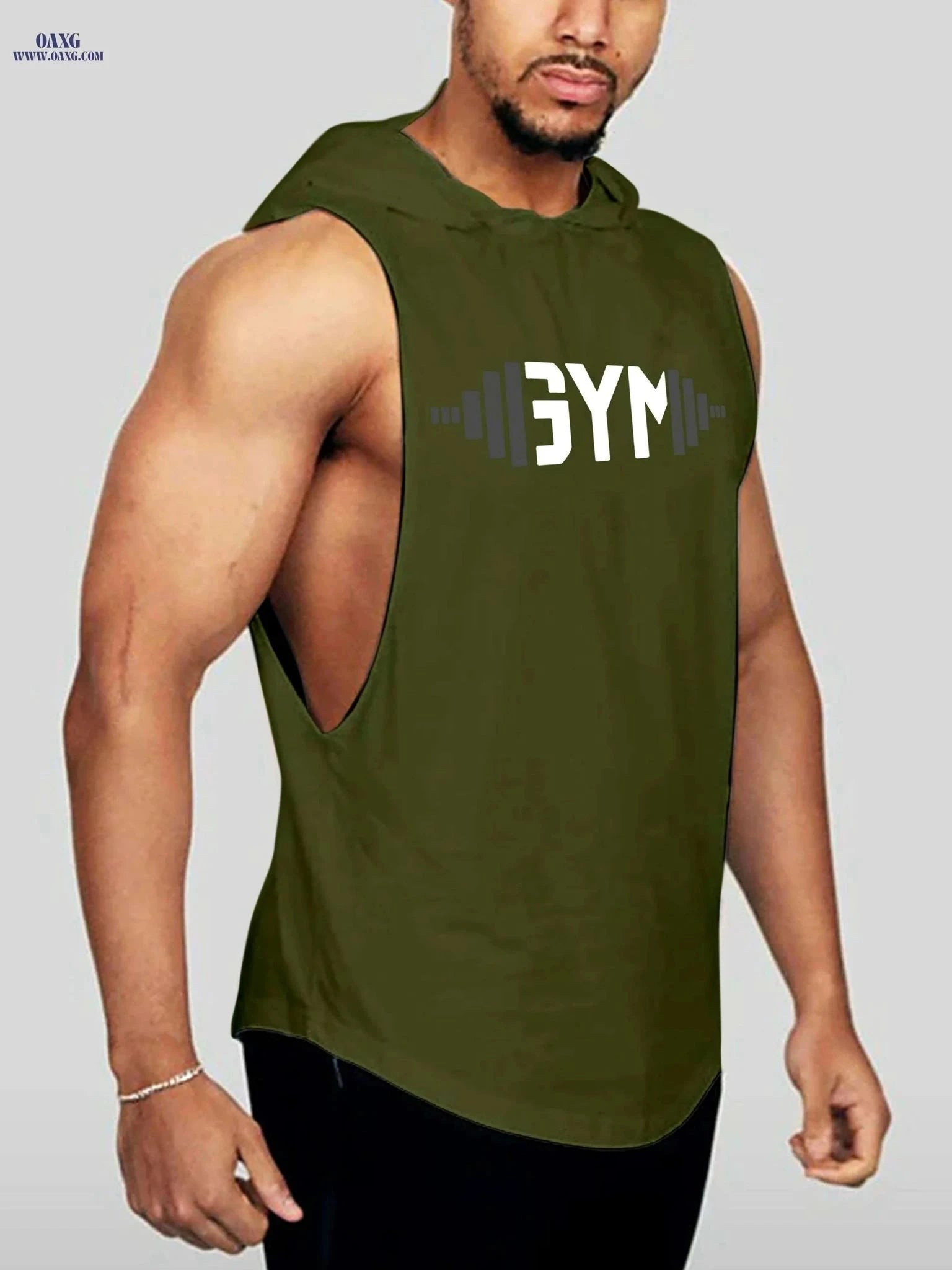 Men's Dumbbell Print Drawstring Hoodie - Casual Sleeveless Tank Top   OAXG Black / S