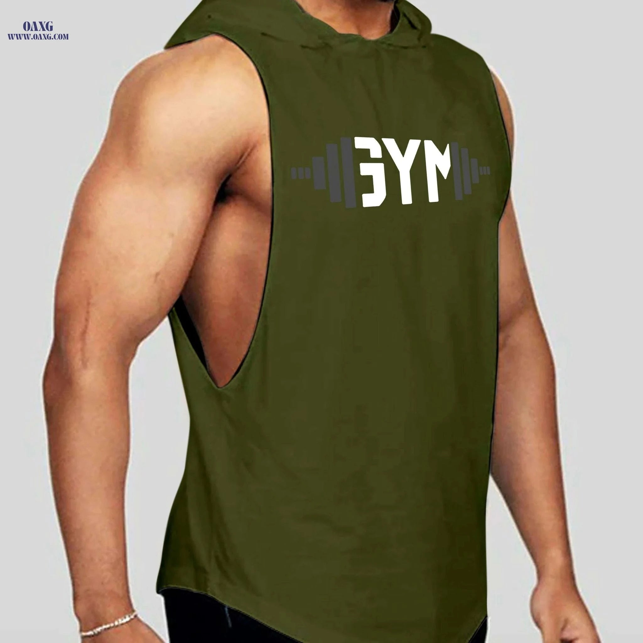 Men's Dumbbell Print Drawstring Hoodie - Casual Sleeveless Tank Top   OAXG Black / S